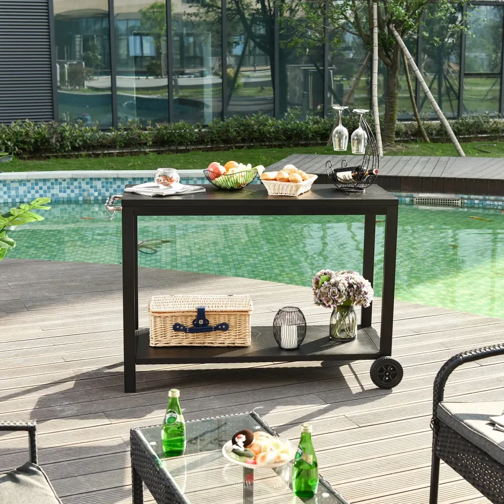Stainless steel kitchen trolley with wheels, black