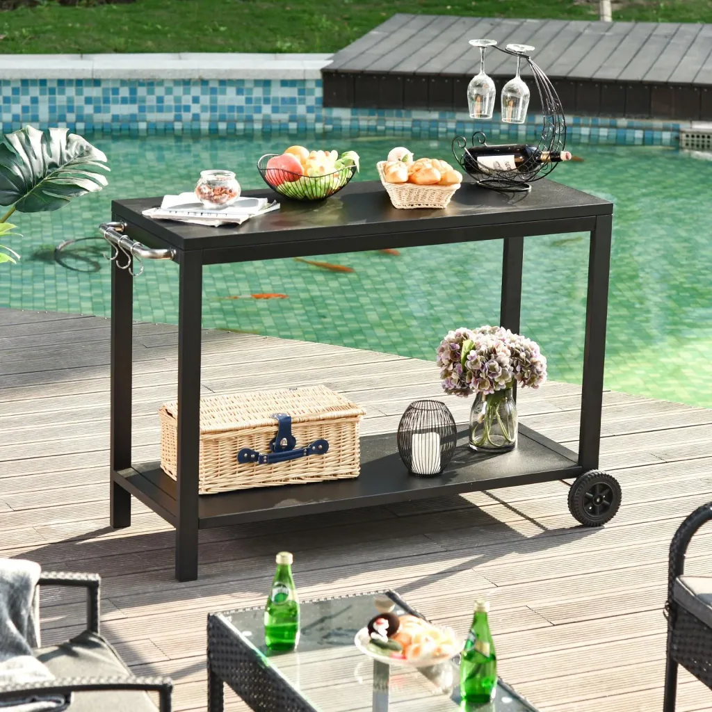 Stainless steel kitchen trolley with wheels, black