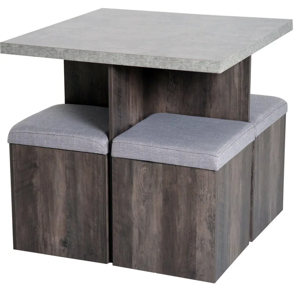 Dining table set with 4 stools grey 80x80cm