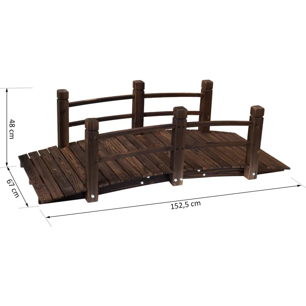 Garden bridge wooden bridge wooden walkway pond bridge decorative bridge with railing up to 180 kg fir wood dark brown 152.5 x 67 x 48 c
