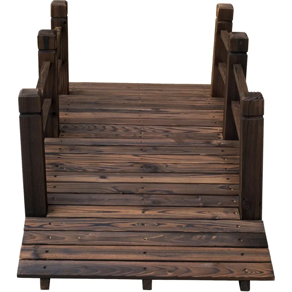 Garden bridge wooden bridge wooden walkway pond bridge decorative bridge with railing up to 180 kg fir wood dark brown 152.5 x 67 x 48 c