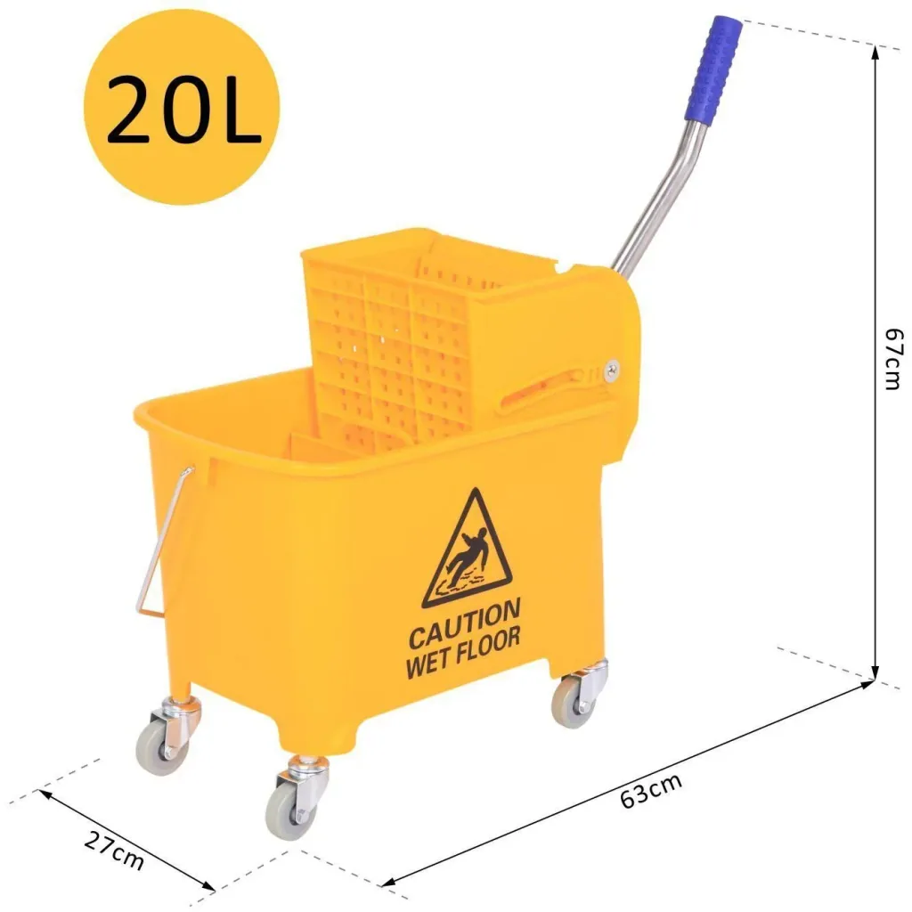 Cleaning trolley bucket with wringer 20L yellow