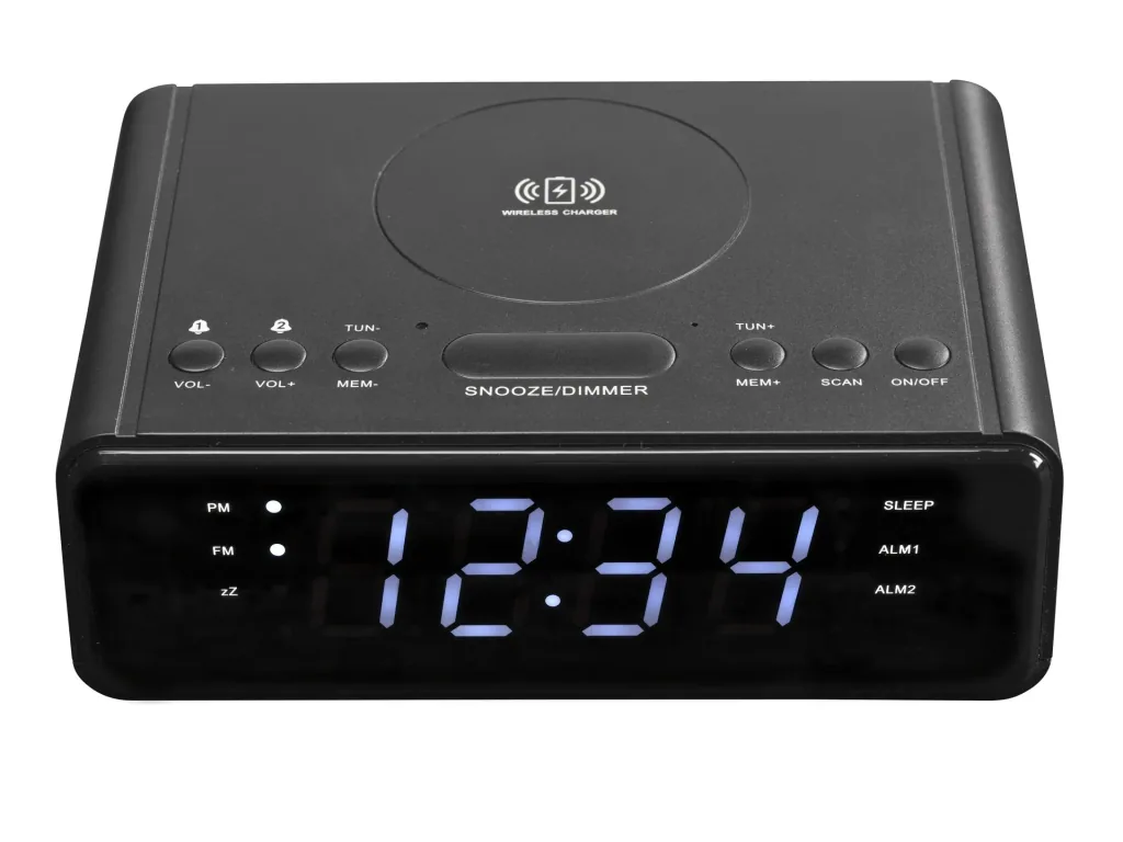 Radio alarm clock with QI charging function and USB port
