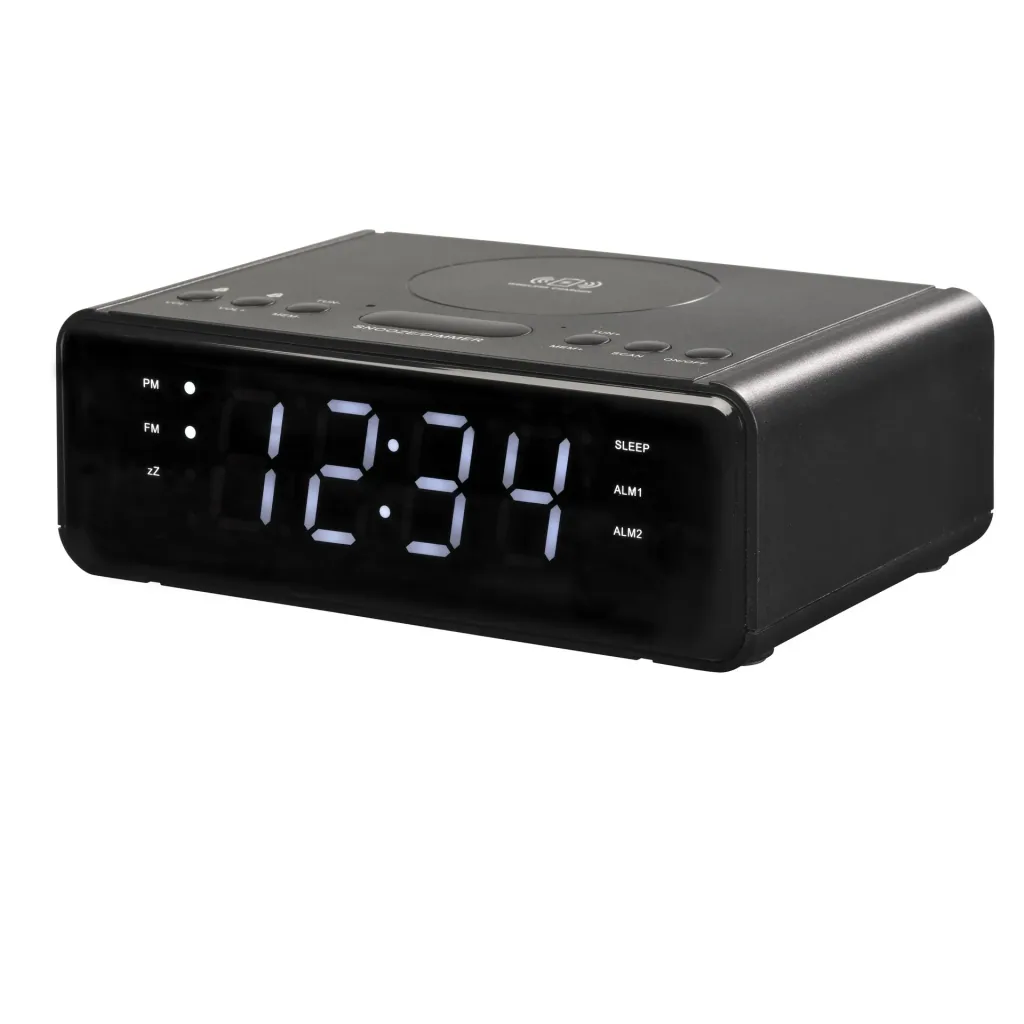 Radio alarm clock with QI charging function and USB port