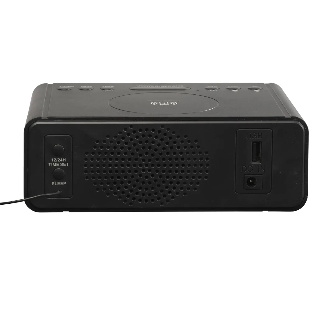 Radio alarm clock with QI charging function and USB port