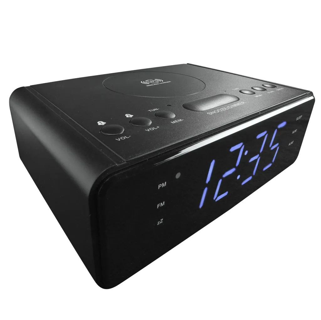 Radio alarm clock with QI charging function and USB port