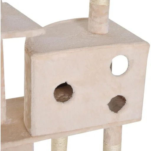 Scratching post, cat tree, climbing tree, feeding bowl, ladder, beige, L150 x W60 x H170 cm