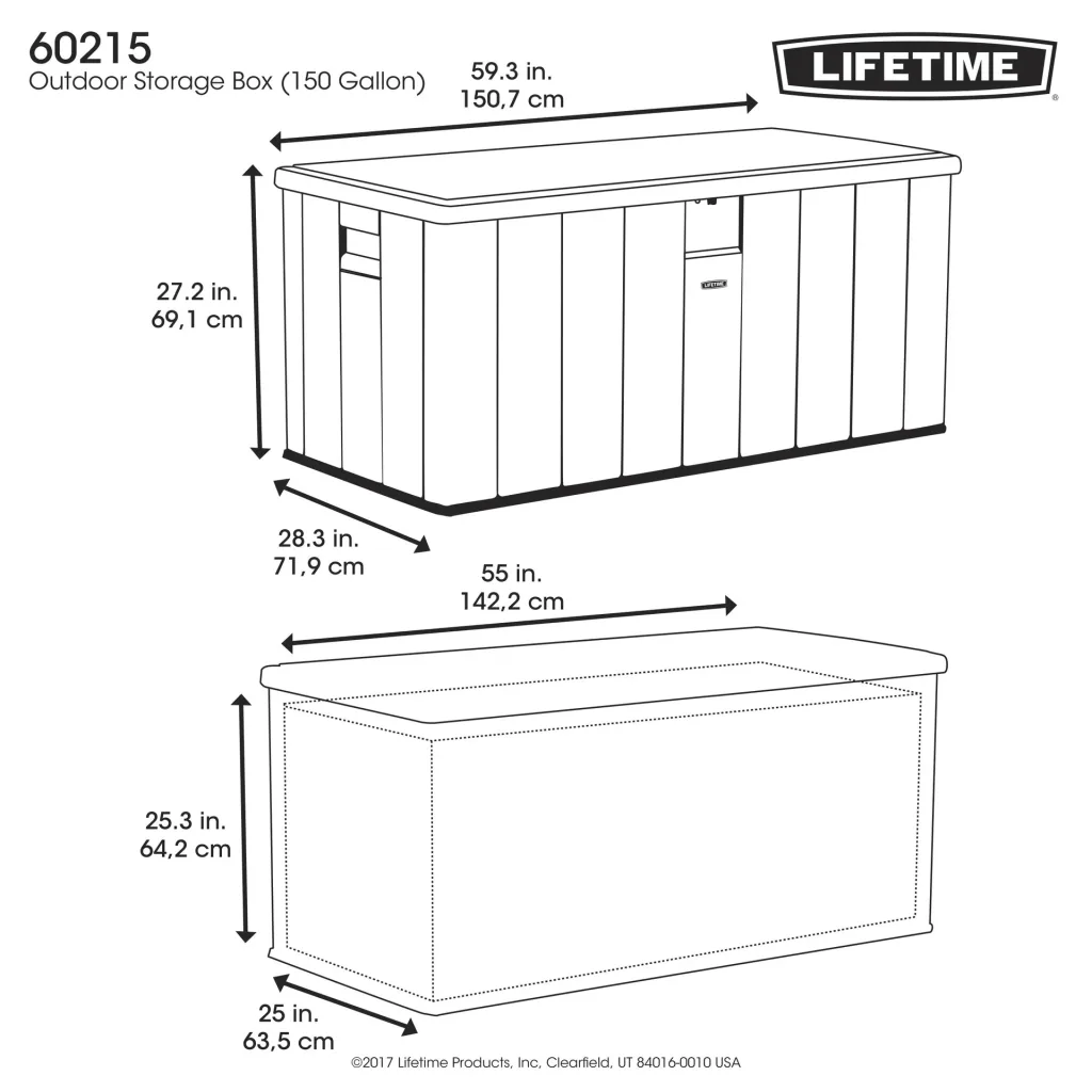 Kussenbox 570 L Grijs 150.7×71.9×69.1 cm – weerbestendige opbergbox van HDPE