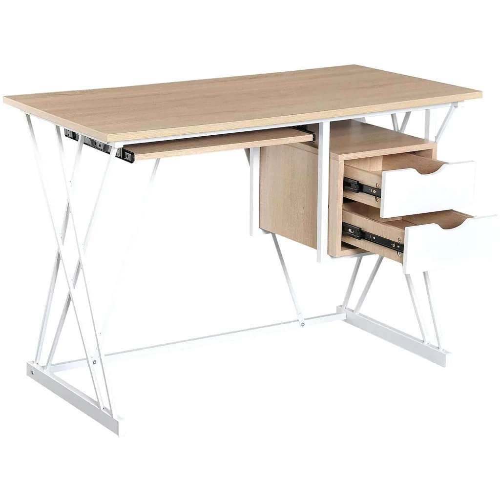 Computer desk PC table work table with keyboard pull-out drawer oak+white 110 x 55 x 76 cm