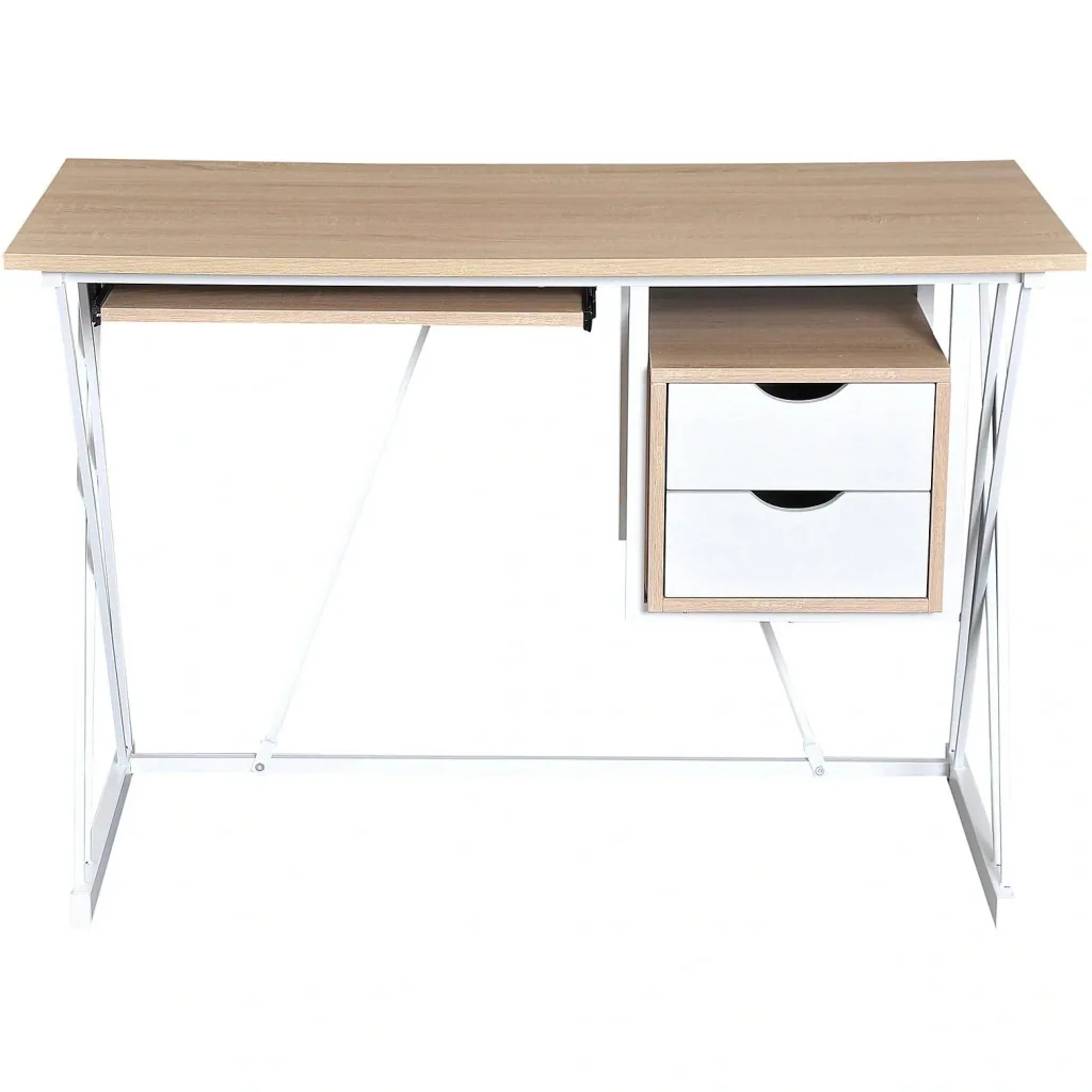 Computer desk PC table work table with keyboard pull-out drawer oak+white 110 x 55 x 76 cm