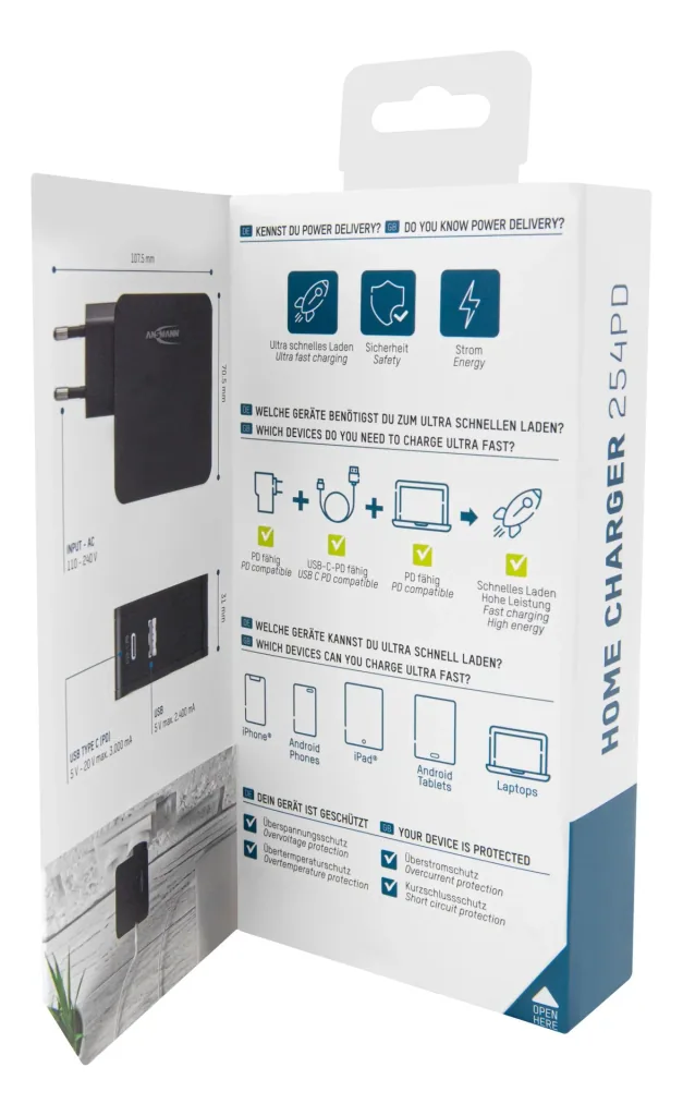 USB charger USB-A and USB-C with 60 watts