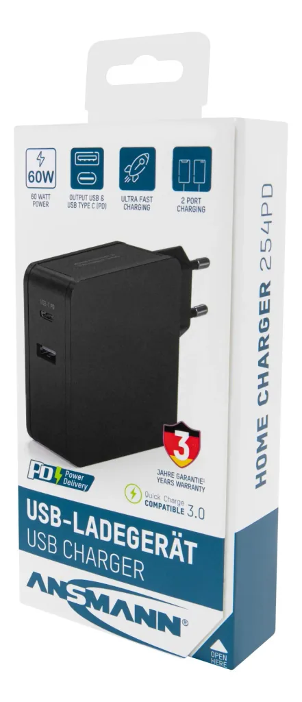 USB charger USB-A and USB-C with 60 watts