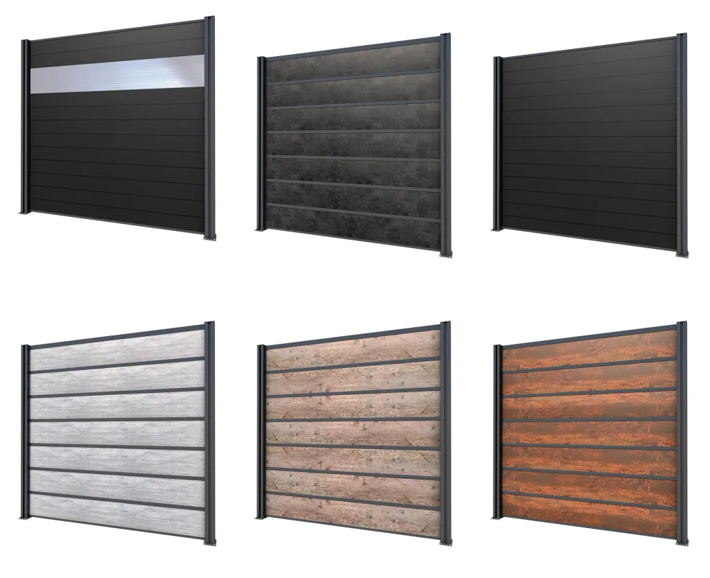 Privacy screen basic element, anthracite, 2.02 x 1.86 m, laminated panels rust look