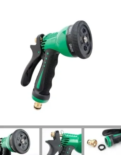 Garden hand shower, aluminum, 6-way, MS connector, green