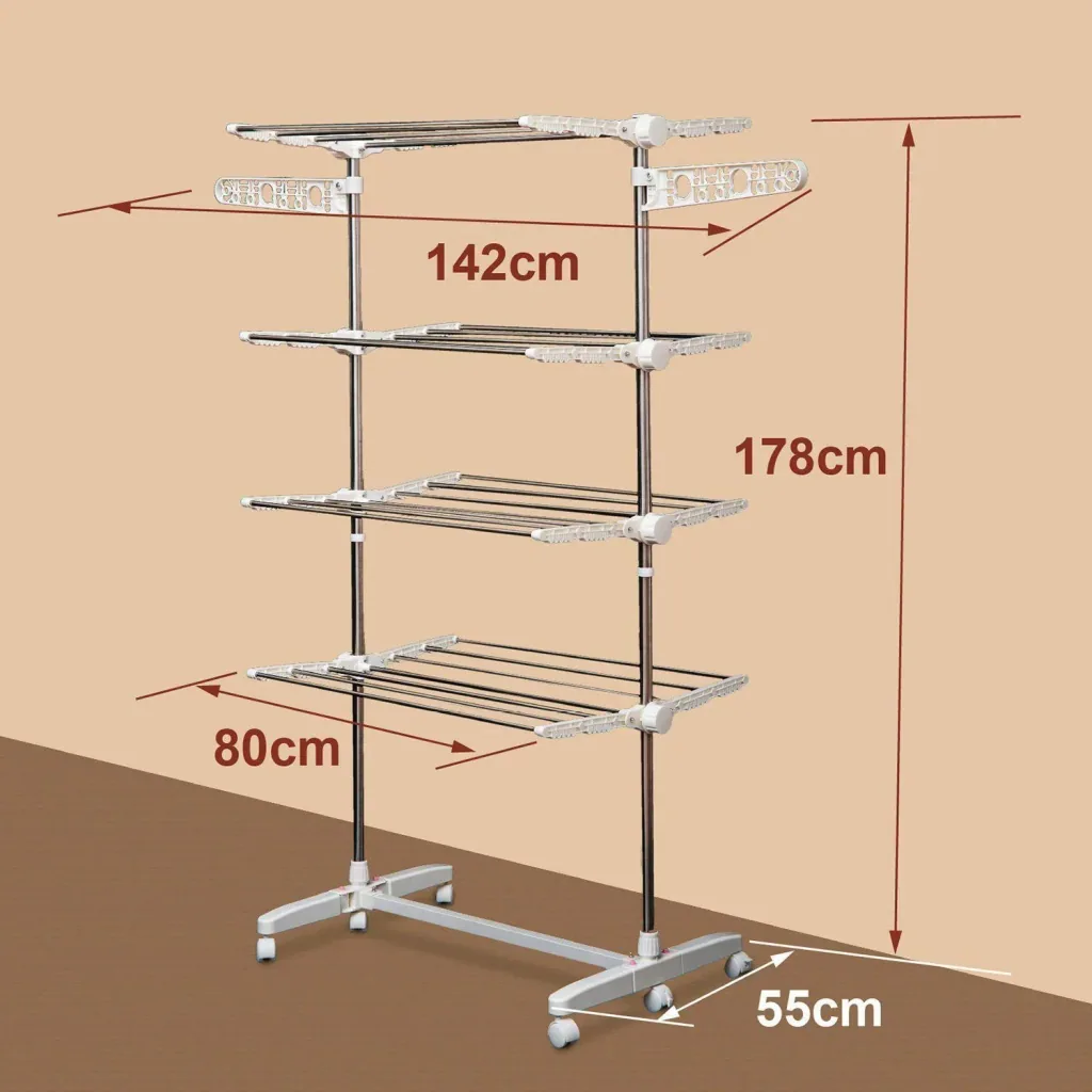 Mobile laundry rack laundry tower with 4 levels foldable