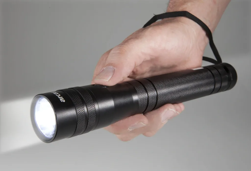 LED flashlight - 10 watts, 700 lm, shockproof and water-repellent, silver-anthracite