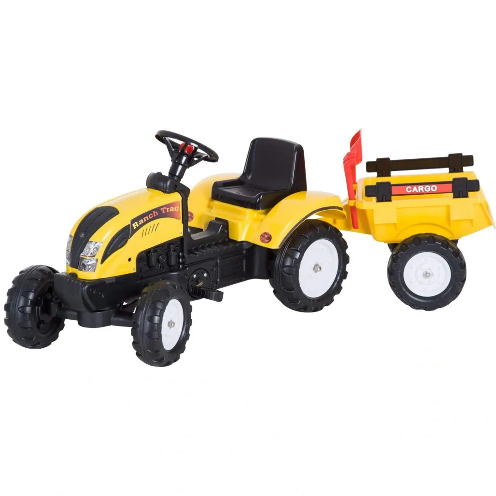 Pedal car tractor with trailer from 3 years yellow