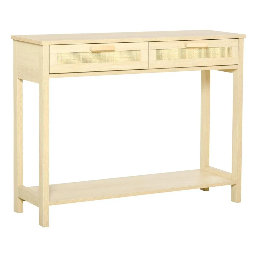 Console table side table rattan design with 2 drawers sideboard entrance MDF chipboard 100 x 30 x 76 cm