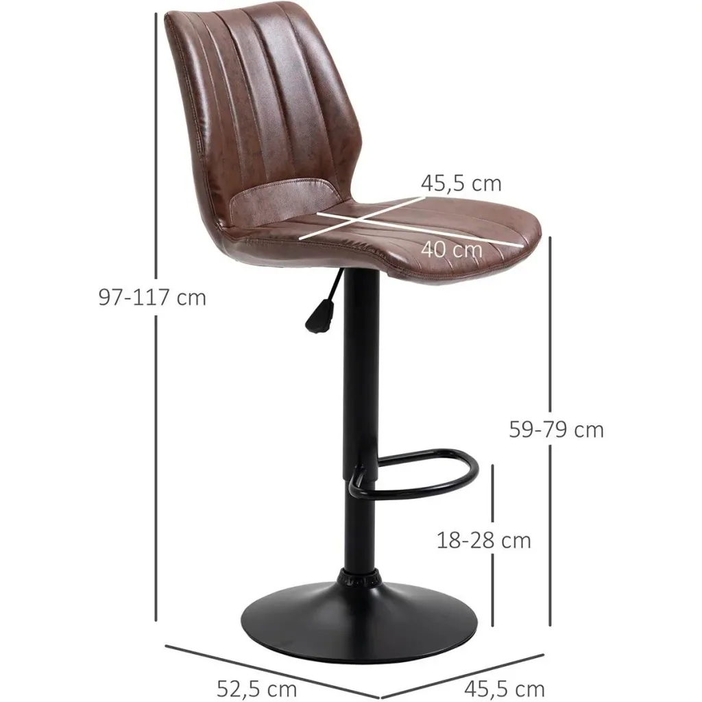 Bar stool set of 2 - with footrest and backrest - brown - 45.5 x 52.5 x 97-117 cm