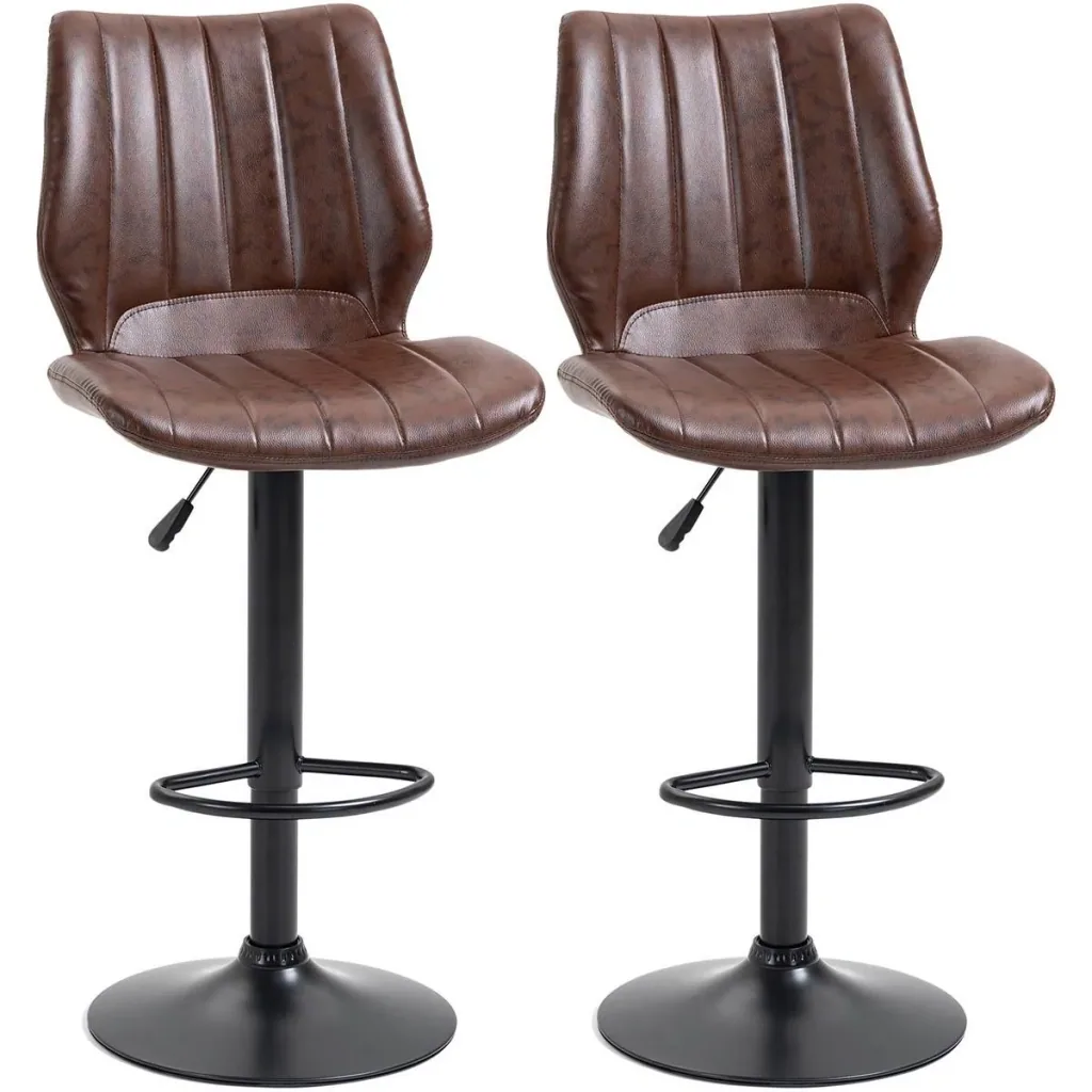 Bar stool set of 2 - with footrest and backrest - brown - 45.5 x 52.5 x 97-117 cm