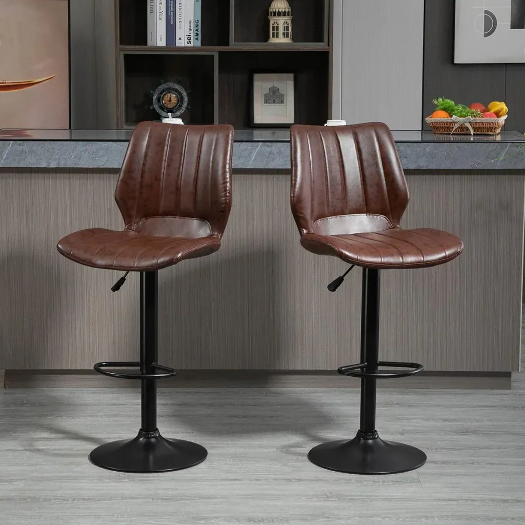 Bar stool set of 2 - with footrest and backrest - brown - 45.5 x 52.5 x 97-117 cm