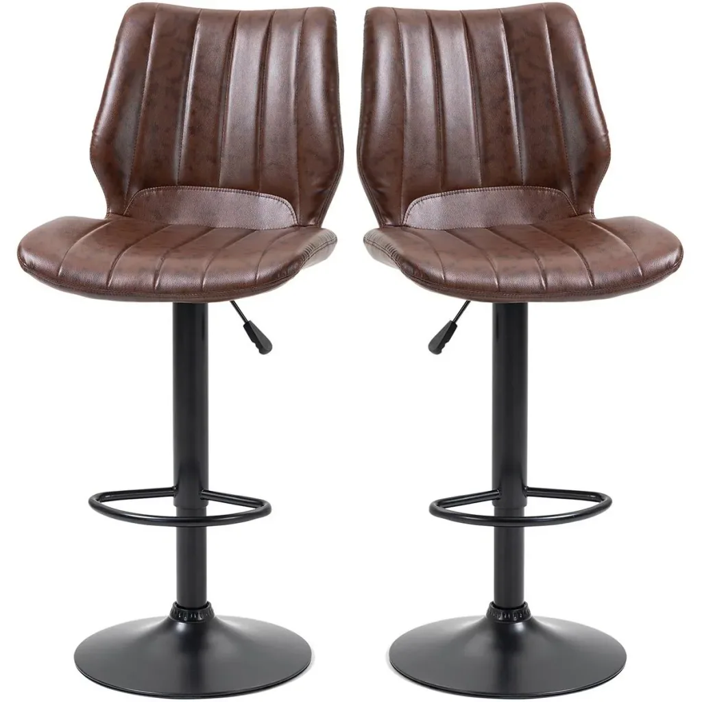Bar stool set of 2 - with footrest and backrest - brown - 45.5 x 52.5 x 97-117 cm
