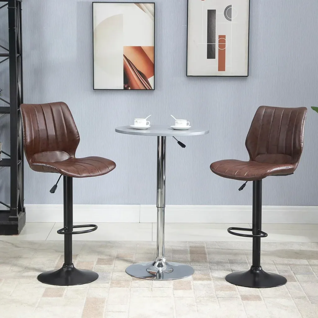 Bar stool set of 2 - with footrest and backrest - brown - 45.5 x 52.5 x 97-117 cm