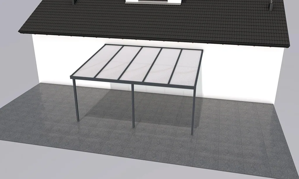 Patio roof Premium, anthracite, 5100 x 4060 mm - Polycarbonate multi-wall sheets 16 mm, white striped