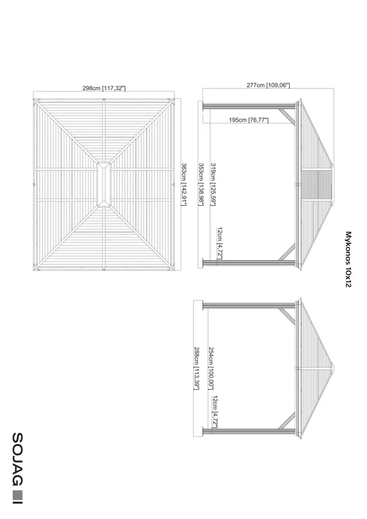 Sojag Tuinpaviljoen Mykonos 10 x 12 met dubbel dak