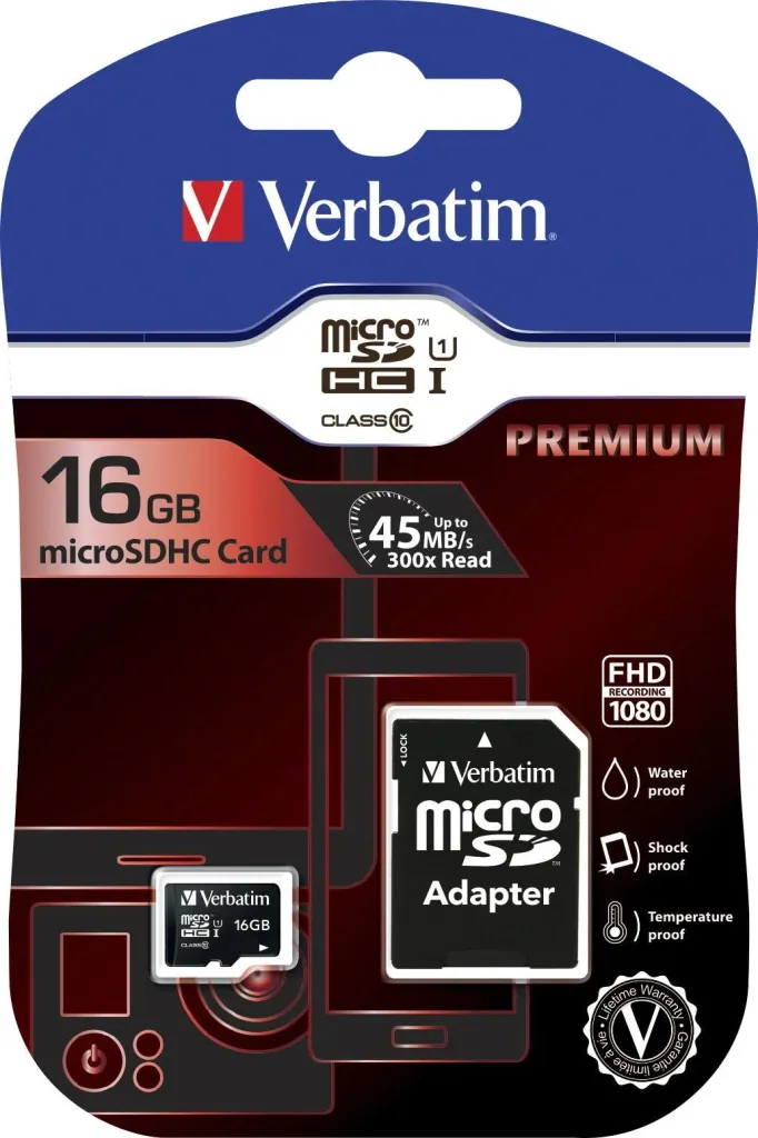 8 GB microSDHC memory card with SD card adapter, Class 10