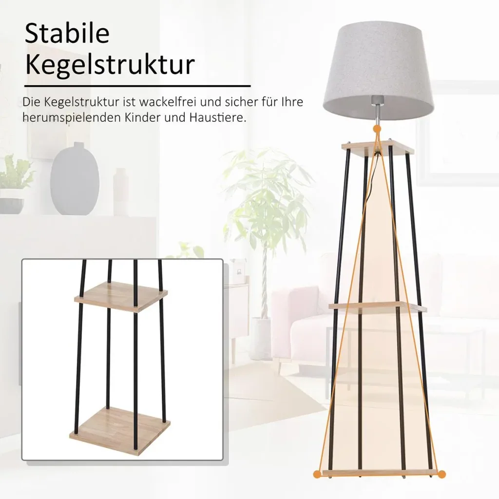 Floor lamp with 2 shelves natural/black/beige