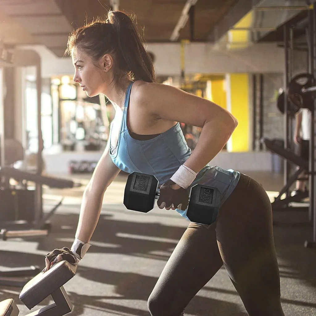 Hexagon dumbbell cast iron dumbbell rubber dumbbell handle knurled weights metal rubber black 1 x 20 KG