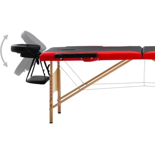 Folding massage table 2 zones wood black and red
