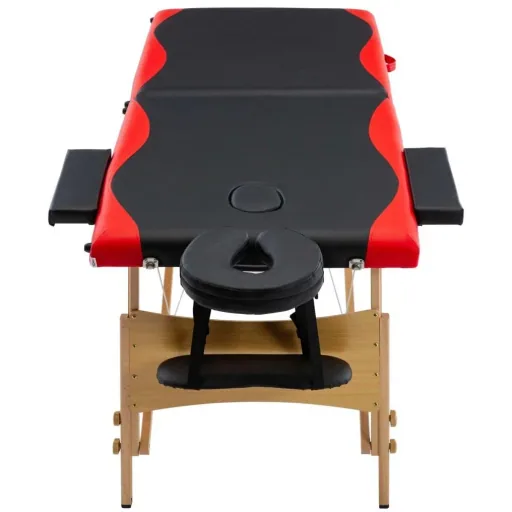 Folding massage table 2 zones wood black and red