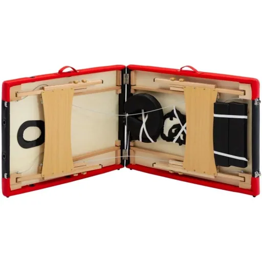 Folding massage table 2 zones wood black and red