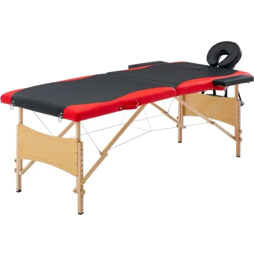Folding massage table 2 zones wood black and red