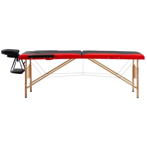 Folding massage table 2 zones wood black and red