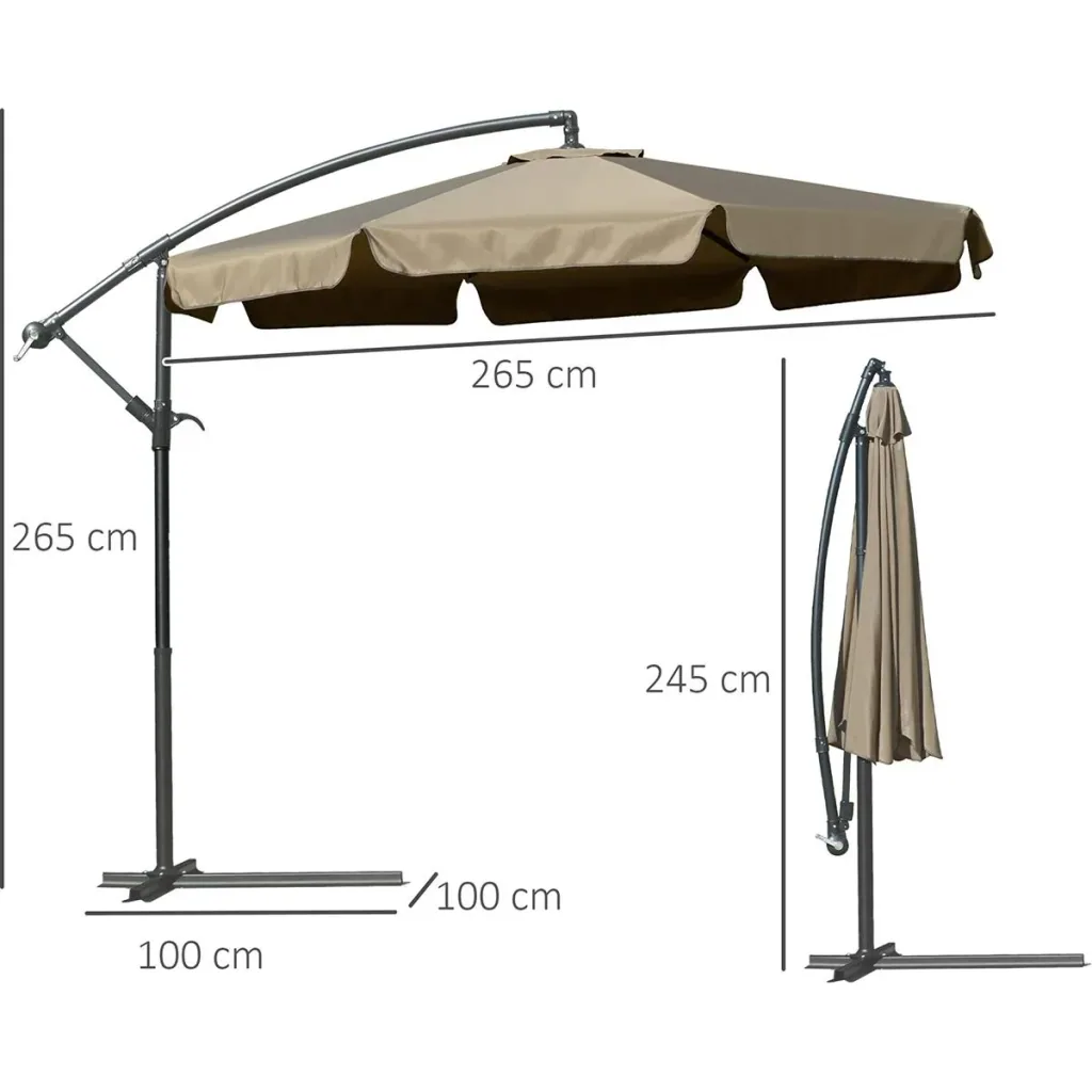 Parasol with hand crank Ø2.65 x 2.65H m coffee