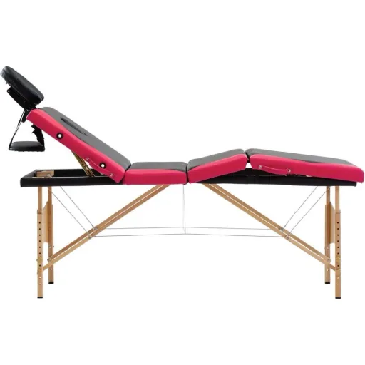 Folding massage table 4 zones wood black and pink