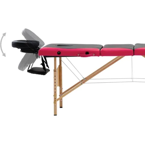 Folding massage table 4 zones wood black and pink