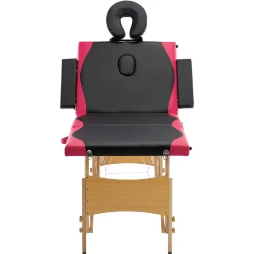 Folding massage table 4 zones wood black and pink