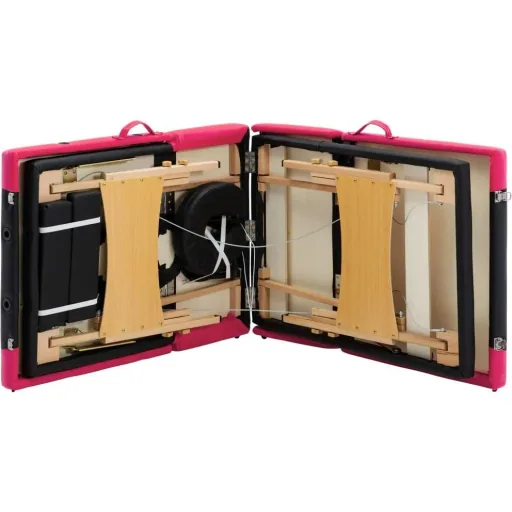 Folding massage table 4 zones wood black and pink