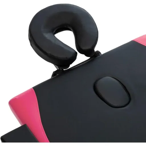 Folding massage table 4 zones wood black and pink