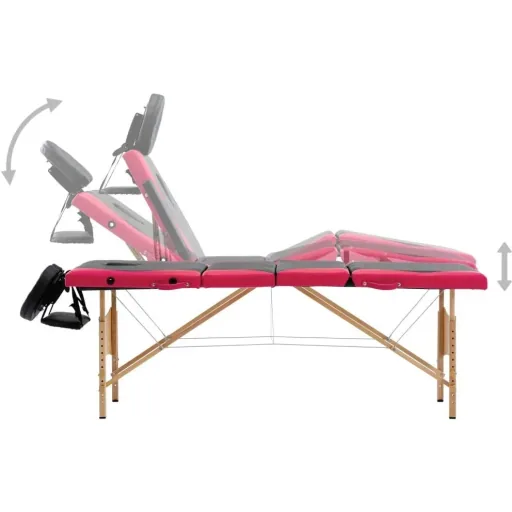 Folding massage table 4 zones wood black and pink
