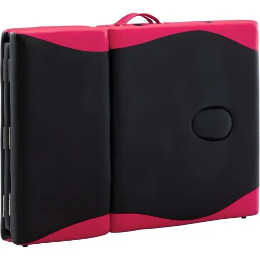 Folding massage table 4 zones wood black and pink