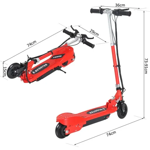 Electric scooter E-Scooter City scooter foldable youth scooter 12 km/h children metal red L74"W36"H73-91cm