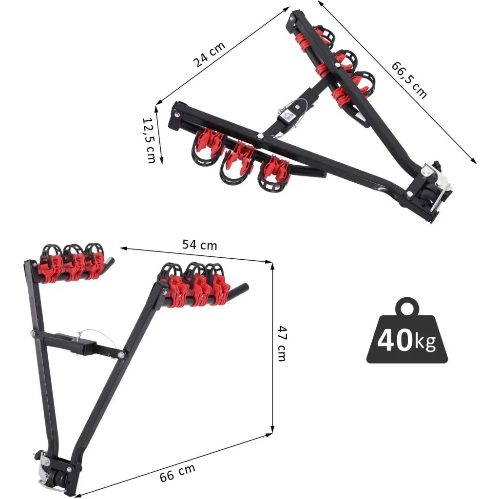Bicycle rear carrier for 3 bicycles, tow bar carrier, foldable V-shape metal + plastic