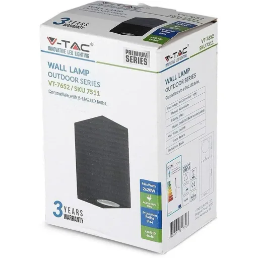 VT-7652SQ Outdoor Wall Light Up/Down - GU10 - Black - IP44