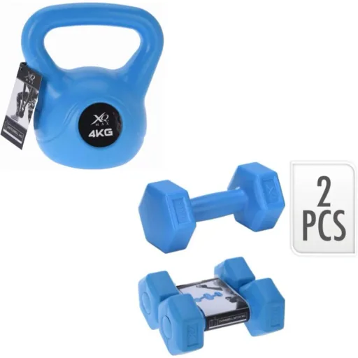 2 Dumbbells - 2 x 1 KG + Kettlebell - 4 KG - Blue