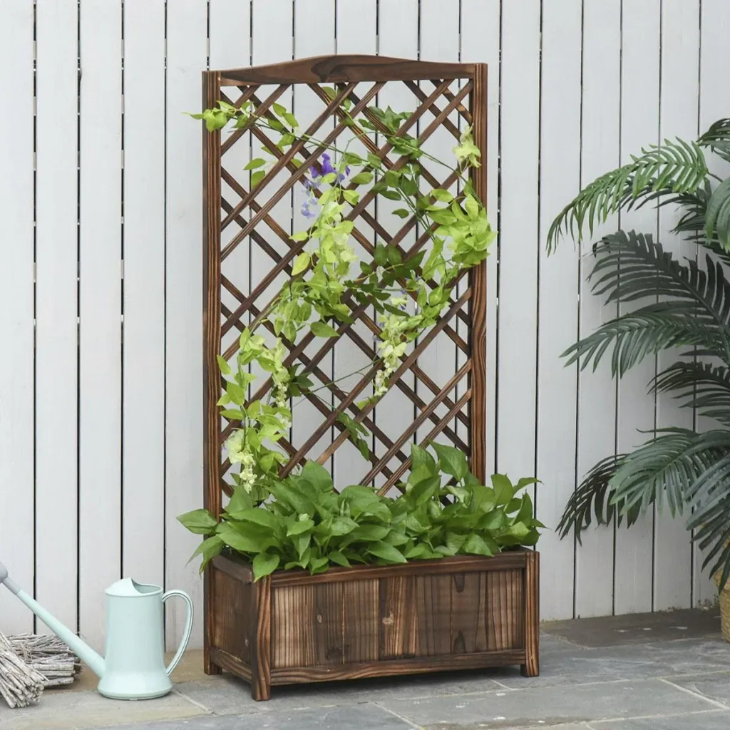 Pflanzkasten Blumenständer Rankgitter Rankkasten Rosenbogen Garten Holz Brown 60 x 30 x 122.5 cm